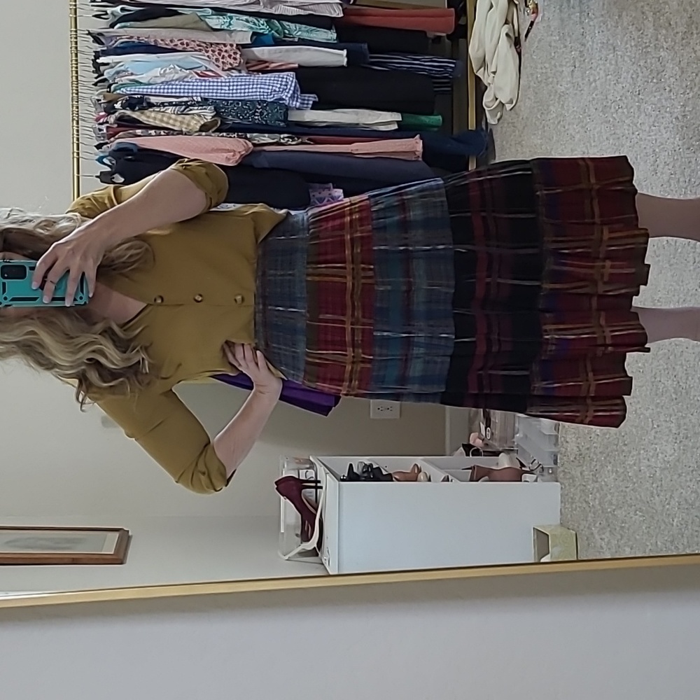 Calessa Festival Bohemian Peasant Patchwork Folk Art Skirt Smocked Waistband L